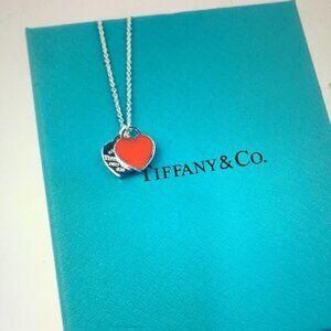 Tiffany & Co. Silver and Red Heart Pendant Necklace